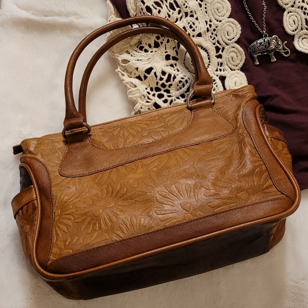 Vintage Carlo D'Santi Flower Embossed Boho Style Geniune Leather Purse